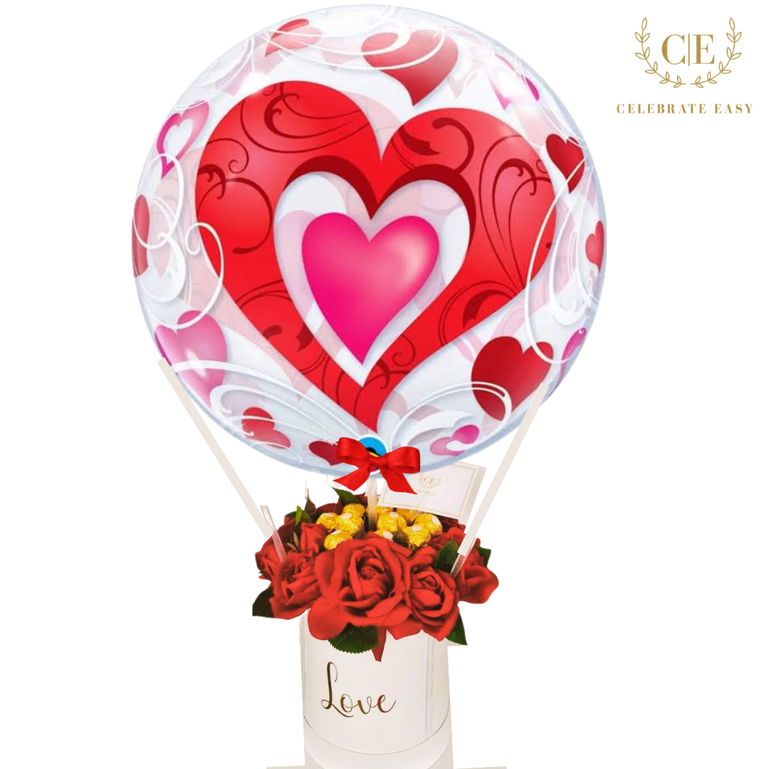 Hot Air Balloon Artificial Flower Arrangement with chocolates