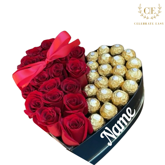 Preserverd Roses and chocolates in heart box